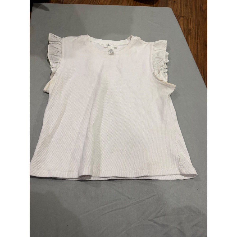 Coquette Women Japna Ruffle Shoulder Ribbed Tank Top Large White